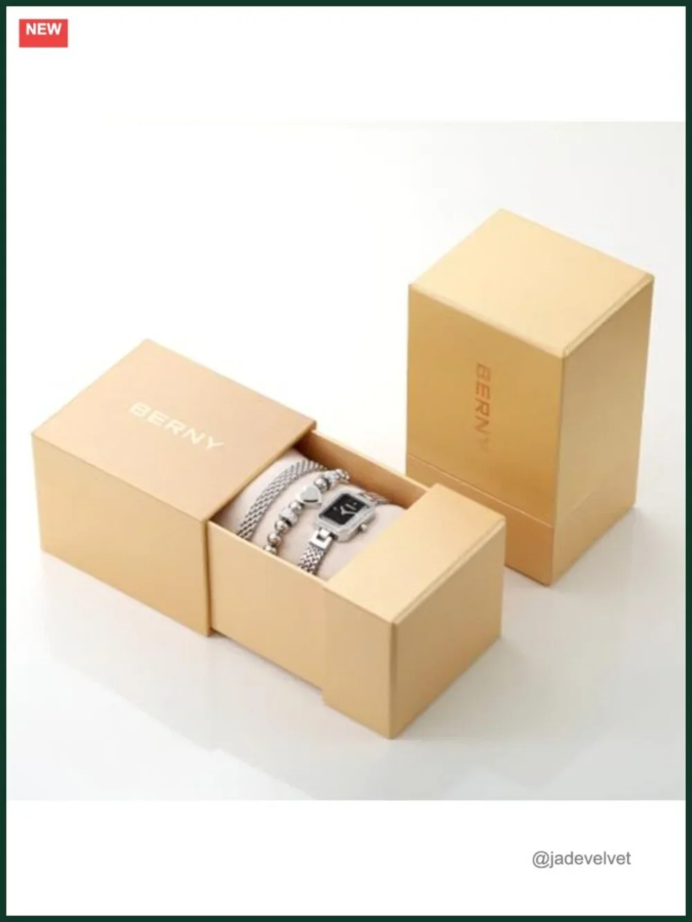 BERNY Dainty Quartz Watch & Bracelet Set for Women Crystal Accent silver-tone